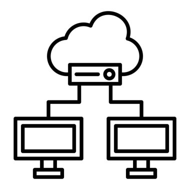 Bulut Depolama Simgesi, Basit Siyah ve Beyaz Vektör İllüstrasyonu