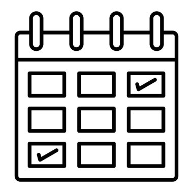 Takvim Simgesi, Basit Siyah ve Beyaz Vektör İllüstrasyonu