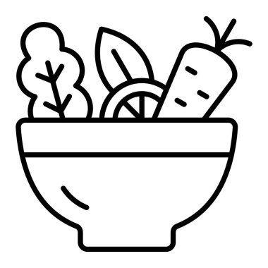 Salata çizgisi simgesi, Basit Siyah ve Beyaz Vektör İllüstrasyonu