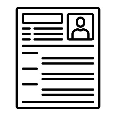 Müfredat Vitae Simgesi, Basit Siyah ve Beyaz Vektör İllüstrasyonu