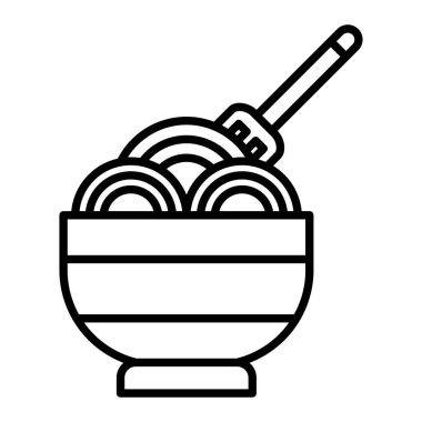 Makarna Simgesi, Basit Siyah ve Beyaz Vektör İllüstrasyonu