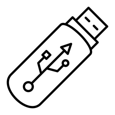 Flaş Sürücü Simgesi, Basit Siyah ve Beyaz Vektör İllüstrasyonu