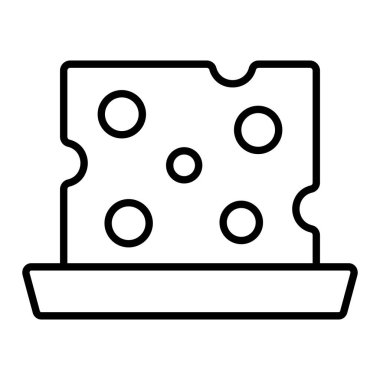 Peynir Simgesi, Basit Siyah ve Beyaz Vektör İllüstrasyonu