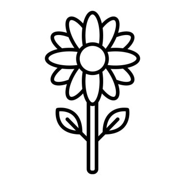 Güneş Çiçeği Simgesi, Basit Siyah ve Beyaz Vektör İllüstrasyonu
