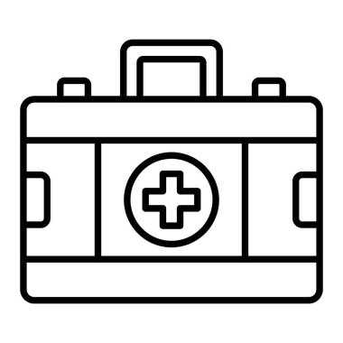 İlk Yardım Çantası Simgesi, Basit Siyah ve Beyaz Vektör İllüstrasyonu