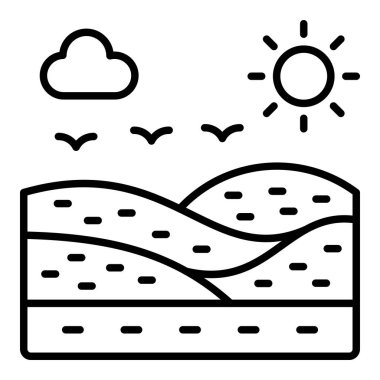 Çöl çizgisi simgesi, Basit Siyah ve Beyaz Vektör İllüstrasyonu