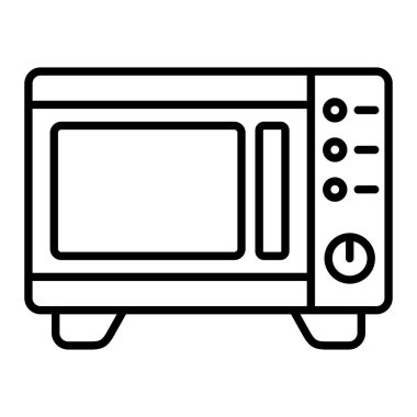 Mikrodalga Simgesi, Basit Siyah ve Beyaz Vektör İllüstrasyonu