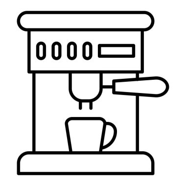 Kahve Makinesi Simgesi, Basit Siyah ve Beyaz Vektör İllüstrasyonu