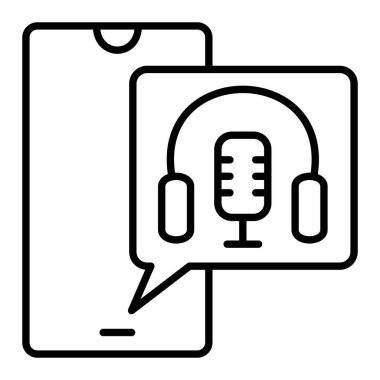 Podcast satır simgesi, Basit Siyah ve Beyaz Vektör İllüstrasyonu