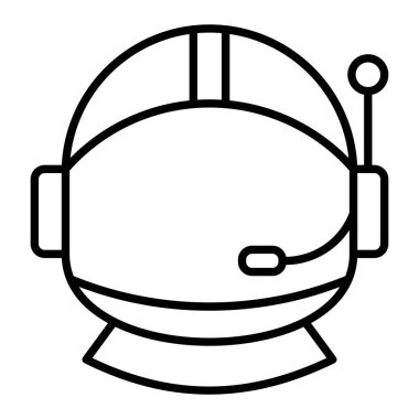 Astronot Miğfer Simgesi, Basit Siyah ve Beyaz Vektör İllüstrasyonu