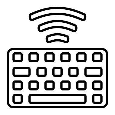 Kablosuz Klavye Simgesi, Basit Siyah ve Beyaz Vektör İllüstrasyonu