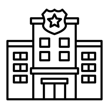 Polis Karakolu Simgesi, Basit Siyah ve Beyaz Vektör İllüstrasyonu