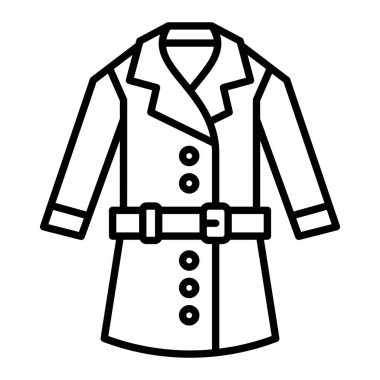 Trençkot Simgesi, Basit Siyah ve Beyaz Vektör İllüstrasyonu