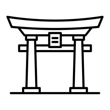 Torii Kapı Simgesi, Basit Siyah ve Beyaz Vektör İllüstrasyonu