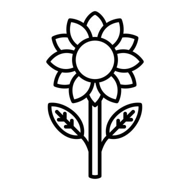 Güneş Çiçeği Simgesi, Basit Siyah ve Beyaz Vektör İllüstrasyonu