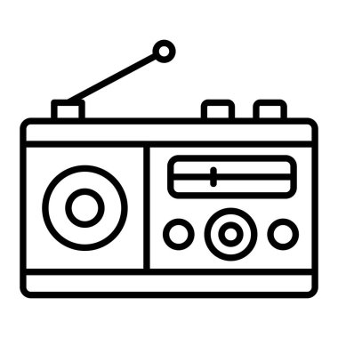 Radyo Simgesi, Basit Siyah ve Beyaz Vektör İllüstrasyonu