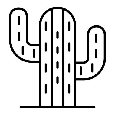 Kaktüs Simgesi, Basit Siyah ve Beyaz Vektör İllüstrasyonu