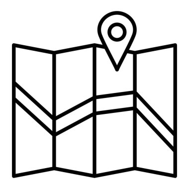 Harita Simgesi, Basit Siyah ve Beyaz Vektör İllüstrasyonu