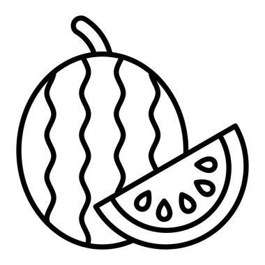 Karpuz Simgesi, Basit Siyah ve Beyaz Vektör İllüstrasyonu