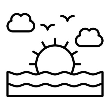 Deniz Simgesi, Basit Siyah ve Beyaz Vektör İllüstrasyonu