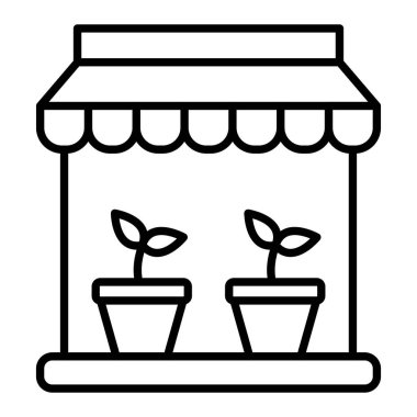 Dükkan Simgesi, Basit Siyah ve Beyaz Vektör İllüstrasyonu