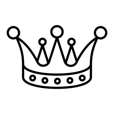 Crown Simgesi, Basit Siyah ve Beyaz Vektör İllüstrasyonu