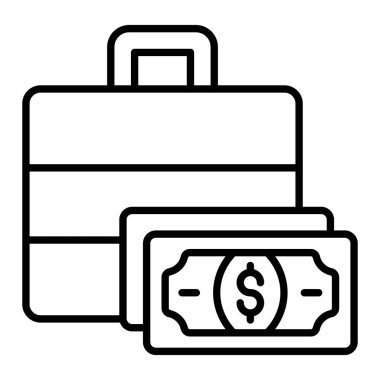 Evrak çantası satır simgesi, Basit Siyah ve Beyaz Vektör İllüstrasyonu