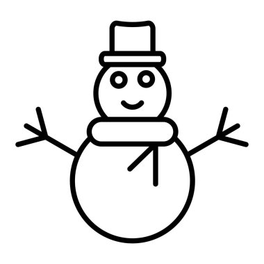 Kardan Adam Simgesi, Basit Siyah ve Beyaz Vektör İllüstrasyonu