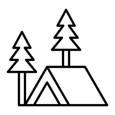 Çadır Simgesi, Basit Siyah ve Beyaz Vektör İllüstrasyonu