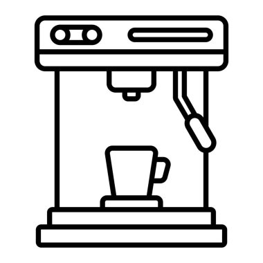Kahve Makinesi Simgesi, Basit Siyah ve Beyaz Vektör İllüstrasyonu