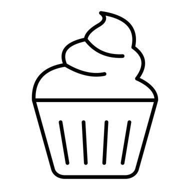 Cupcake Simgesi, Basit Siyah ve Beyaz Vektör İllüstrasyonu