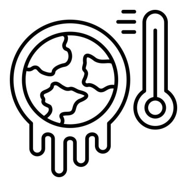 İklim Değişikliği çizgi simgesi, Basit Siyah ve Beyaz Vektör İllüstrasyonu