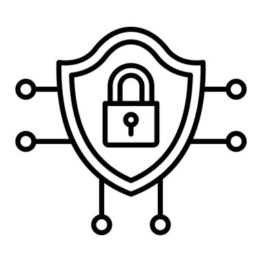 Siber Güvenlik Simgesi, Basit Siyah ve Beyaz Vektör İllüstrasyonu