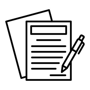 Sözleşme Simgesi, Basit Siyah ve Beyaz Vektör İllüstrasyonu