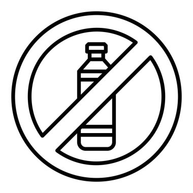 Plastik Şişe Simgesi Yok, Basit Siyah ve Beyaz Vektör İllüstrasyonu