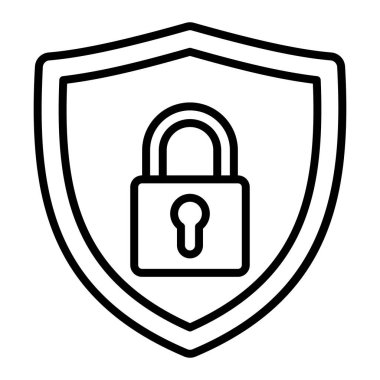 Kalkan Simgesi, Basit Siyah ve Beyaz Vektör İllüstrasyonu