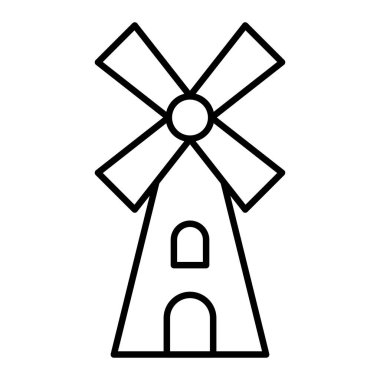 Rüzgar Değirmeni Simgesi, Basit Siyah ve Beyaz Vektör İllüstrasyonu