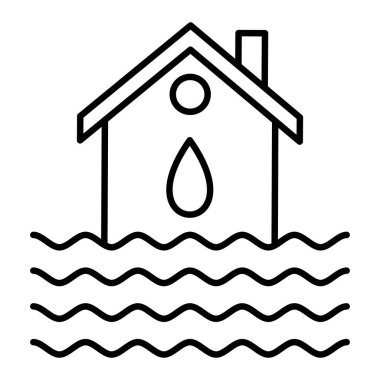Su Evi Simgesi, Basit Siyah ve Beyaz Vektör İllüstrasyonu