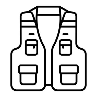 Balıkçı Yeleği Simgesi, Basit Siyah ve Beyaz Vektör İllüstrasyonu