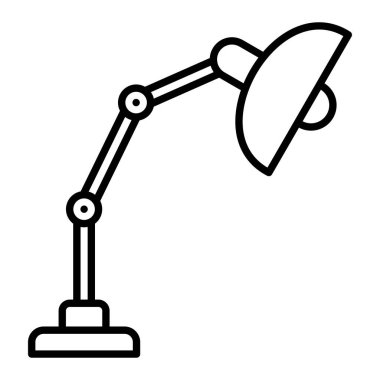 Masa Lambası Simgesi, Basit Siyah ve Beyaz Vektör İllüstrasyonu