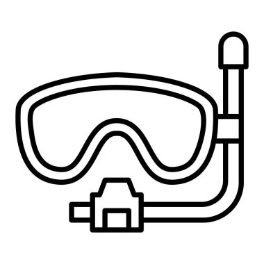 Dalış Maskesi Simgesi, Basit Siyah ve Beyaz Vektör İllüstrasyonu