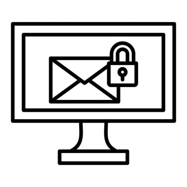 E- posta Kilitli Simge, Basit Siyah ve Beyaz Vektör İllüstrasyonu