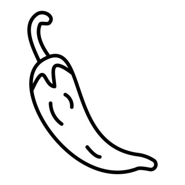 Chili Biber Simgesi, Basit Siyah ve Beyaz Vektör İllüstrasyonu