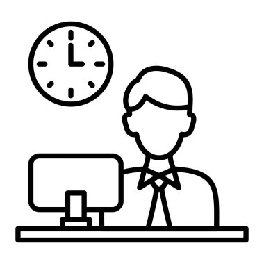 Çalışma Saati Simgesi, Basit Siyah ve Beyaz Vektör İllüstrasyonu