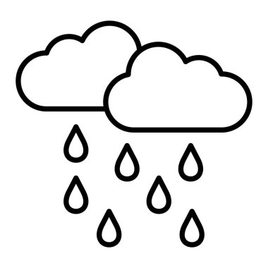 Şiddetli Yağmur Simgesi, Basit Siyah ve Beyaz Vektör İllüstrasyonu