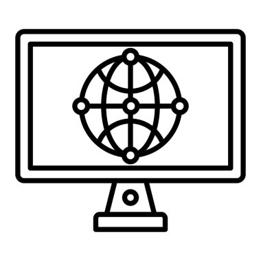 İnternet Simgesi, Basit Siyah ve Beyaz Vektör İllüstrasyonu