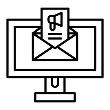 E- posta Pazarlama Simgesi, Basit Siyah ve Beyaz Vektör İllüstrasyonu