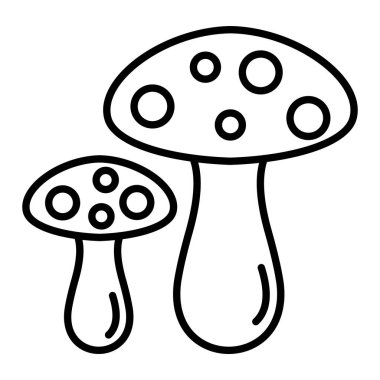 Mantar Simgesi, Basit Siyah ve Beyaz Vektör İllüstrasyonu