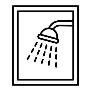 Duş Simgesi, Basit Siyah ve Beyaz Vektör İllüstrasyonu