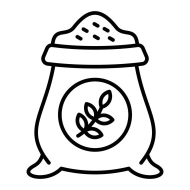 Buğday Çuvalı çizgisi simgesi, Basit Siyah ve Beyaz Vektör İllüstrasyonu